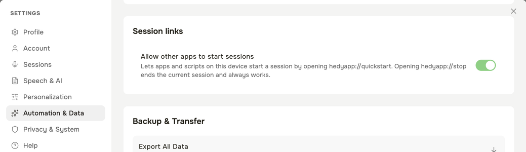 Session links setting
