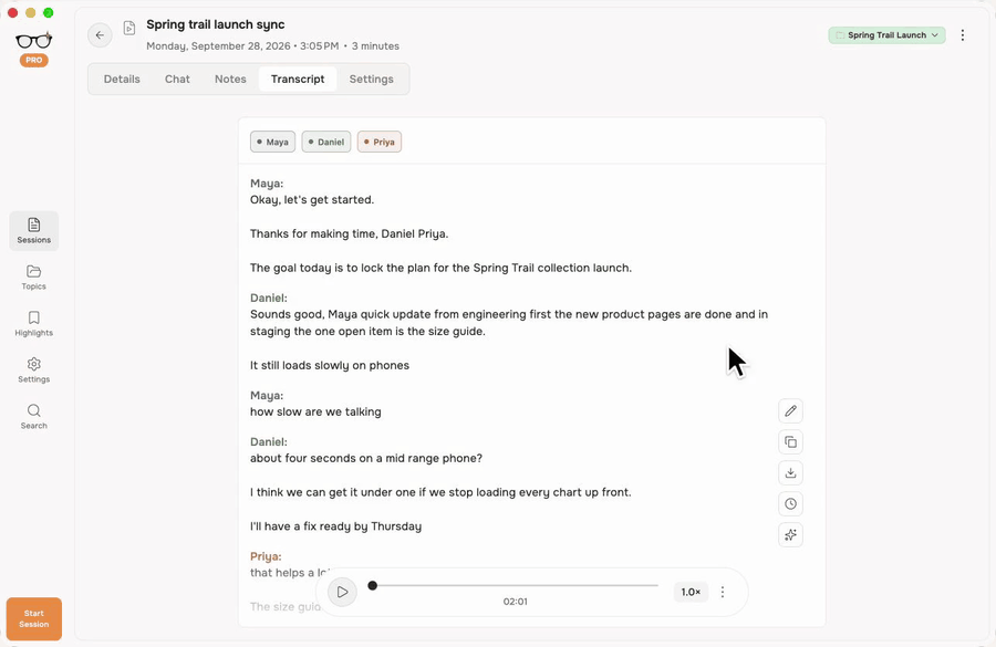 Editing a transcript turn by turn